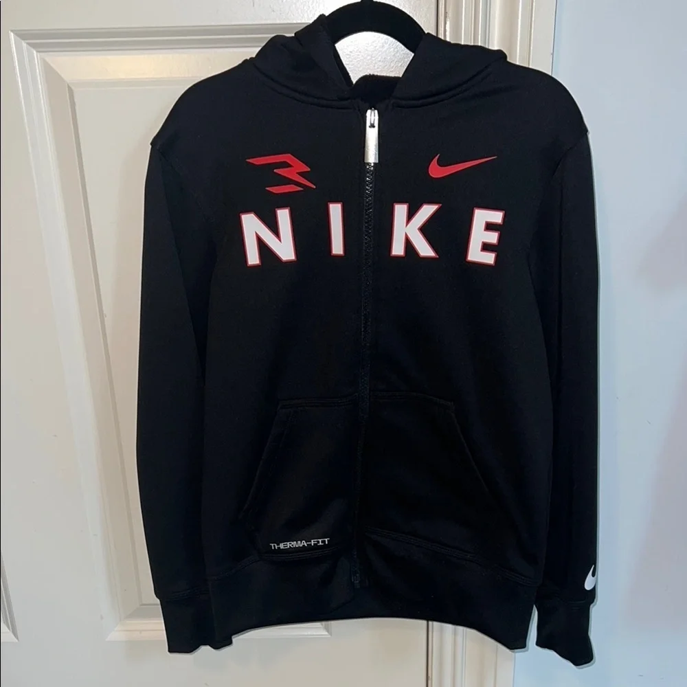 Nike Kids Black Hoodie with Red Logo